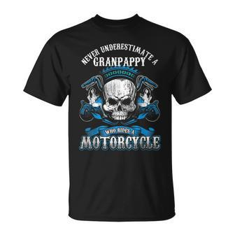 Grandpappy Biker Never Underestimate Motorcycle Skull T-Shirt - Seseable