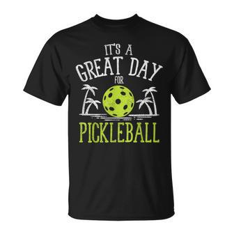 Great Day Pickleball Palm Trees Pickle Ball Beach Sport T-Shirt | Mazezy