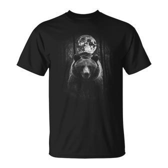 Grizzly Bear In Darkforest At Night And Fullmoon Wild Bear Unisex T-Shirt | Mazezy