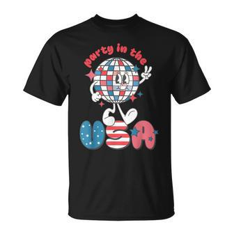 Groovy Disco Funny Party In The Us July 4Th Usa Patriotic Unisex T-Shirt - Seseable