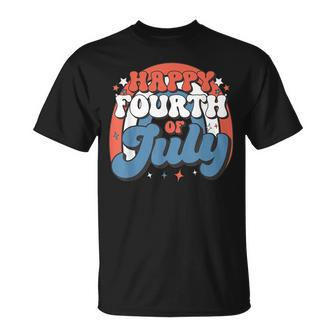 Groovy Happy 4Th Of July American Retro Patriotic Usa Patriotic Funny Gifts Unisex T-Shirt | Mazezy