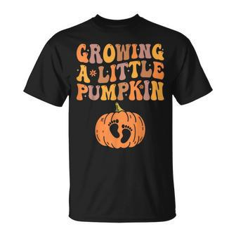 Growing A Little Pumpkin Pregnancy Announcement Halloween T-Shirt - Monsterry UK