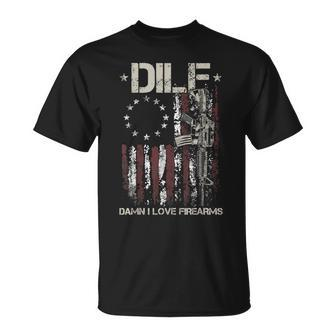 Gun American Flag Dilf Damn I Love Firearms Unisex T-Shirt - Seseable
