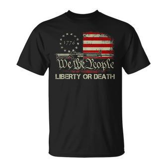 Gun Vintage American Flag Give Me Liberty Or Give Me Death Unisex T-Shirt | Mazezy