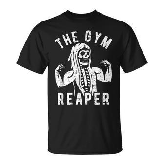 Gym Reaper Halloween Costume Skeleton Fitness Workout T-Shirt - Seseable