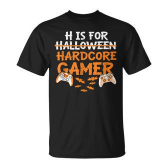 H Is For Hardcore Gamer Funny Halloween Bats Video Games Games Funny Gifts Unisex T-Shirt | Mazezy