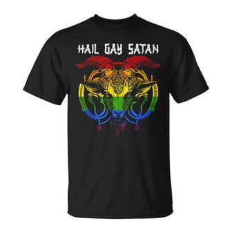 Hail Gay Satan Lgbt Goth Gay Lesbian Bi Pride Baphomet Unisex T-Shirt | Mazezy CA
