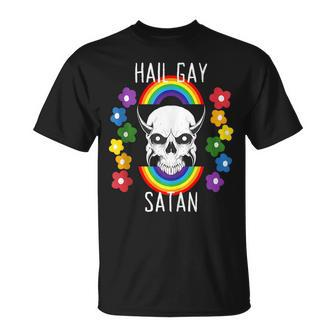 Hail Gay Satan Lgbt Goth Gay Pride Devil Skull Unisex T-Shirt | Mazezy