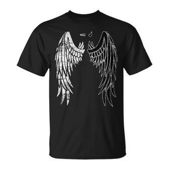 Half Angel Half Devil Back Of Distressed Wing T-Shirt | Mazezy