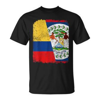 Half Colombian Half Belizean Flag Heritage Pride Roots T-Shirt | Mazezy