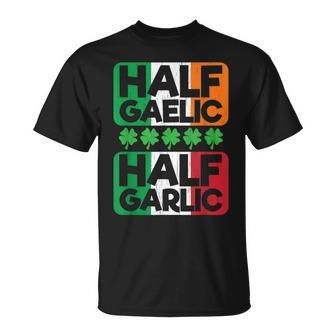 Half Gaelic Half Garlic Funny St Pattys Ireland Italy Flag Unisex T-Shirt | Mazezy