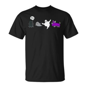 Halloween Asexual Pride Lgbtq Ace Ghost Scary Lgbt Dog Pup Unisex T-Shirt | Mazezy