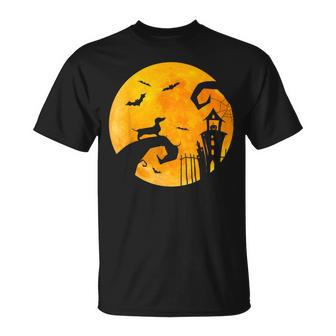 Halloween Dachshund Under The Moon Wiener Dog Halloween T-Shirt - Monsterry DE