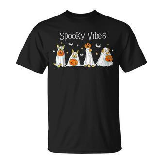 Halloween Dogs In Ghost Costume Spooky Vibes Dog Lover T-Shirt