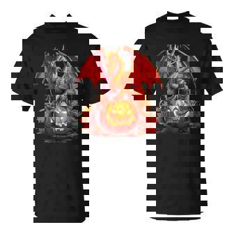 Halloween Dragon Guardian Of The Pumpkin Autumn Silhouette T-Shirt - Monsterry