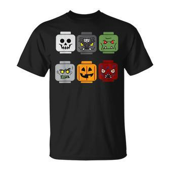 Halloween Head Pumpkin Ghost Zombie Block Brick Builder T-Shirt | Mazezy