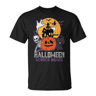 Halloween Horror Nights Retro Movie Poster Spooky Skeleton Halloween Horror Nights T-Shirt | Mazezy