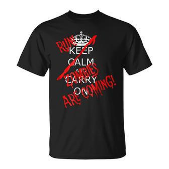 Halloween Keep Calm Carry On Run Zombies Are Coming Halloween T-Shirt | Mazezy