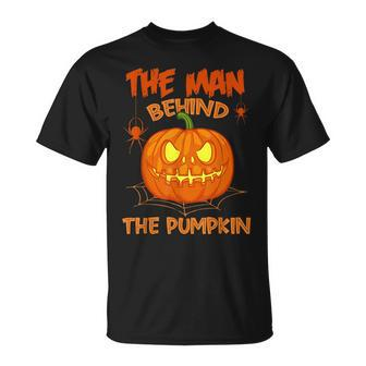 Halloween Pregnancy The Man Behind The Pumpkin Dad Husband T-Shirt