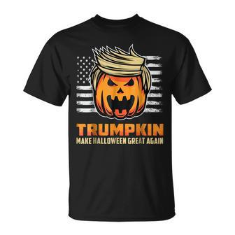 Halloween Trumpkin Vintage Us Flag Funny Trump Adult Halloween Funny Gifts Unisex T-Shirt | Mazezy
