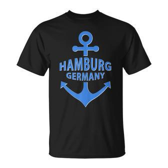 Hamburg Germany Port City Blue Anchor Design Unisex T-Shirt | Mazezy UK