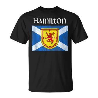 Hamilton Scottish Clan Name Gift Scotland Flag Festival Unisex T-Shirt | Mazezy DE