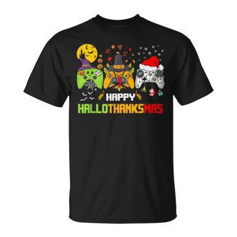 Happy Hallothanksmas Video Games Controller Halloween Xmas T-Shirt - Monsterry UK