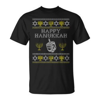 Happy Hanukkah Ugly Sweater Chanukah Jewish Christmas T-Shirt | Mazezy