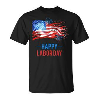 Happy Labor Day Fireworks And American Flag Labor Patriotic T-Shirt - Seseable