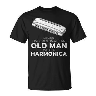 Harmonicist Never Underestimate An Old Man With Harmonica T-Shirt - Seseable