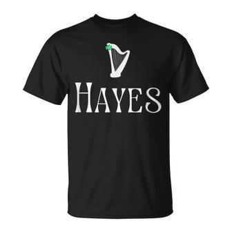 Hayes Surname Irish Family Name Heraldic Celtic Harp Unisex T-Shirt - Monsterry UK