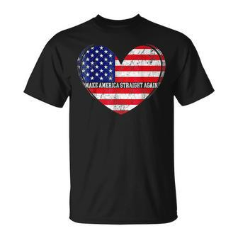 Heart Make America Straight Again Political American Flag Unisex T-Shirt | Mazezy