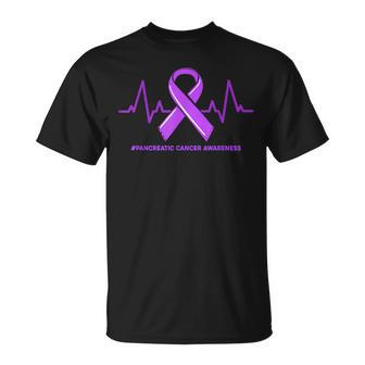 Heartbeat Ribbon Purple Pancreatic Cancer Awareness Support T-Shirt - Thegiftio UK