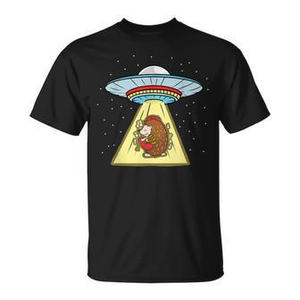 Hedgehog Playing Bagpipe Ufo Abduction T-Shirt | Mazezy