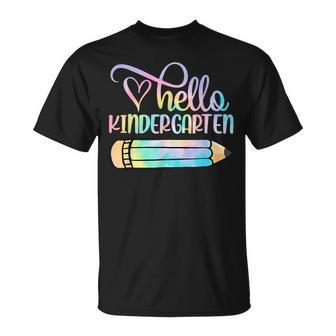 Hello Kindergarten Tie Dye Pencil First Day Of School T-Shirt - Seseable
