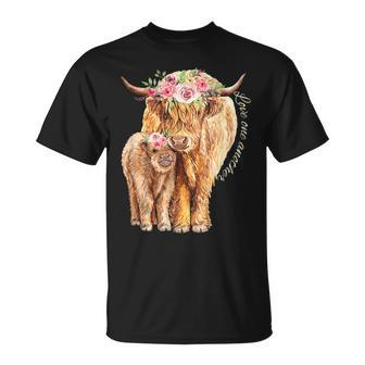 Highland Cattle Lover Cow Calf Farm Love One Another Cute Unisex T-Shirt | Mazezy