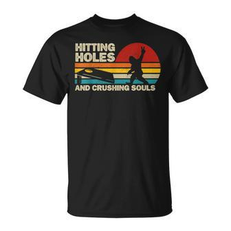 Hitting Holes And Crushing Souls Bigfoot Cornhole T-Shirt | Mazezy