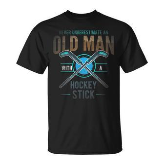 Hockey Or Never Underestimate An Old Man With Hockey Stick T-Shirt | Mazezy