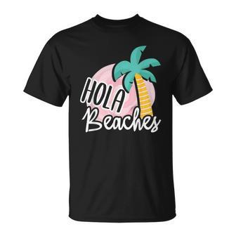 Hola Beaches Palm Tree Beach Summer Vacation T-Shirt | Mazezy