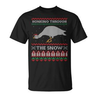 Honking Through The Snow Goose Ugly Christmas Sweater Honk T-Shirt | Mazezy