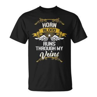 Horn Blood Runs Through My Veins T-Shirt - Seseable