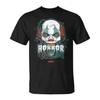 Horror Addict Scary Clown Mask Halloween Party Scary Clown T-Shirt | Mazezy