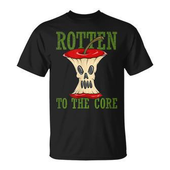 Horror Rotten To The Core Scary Skeleton Face Apple Core Scary T-Shirt | Mazezy