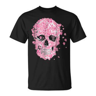 Horror Skull Cherry Blossom Japanese Sakura Japanese T-Shirt | Mazezy