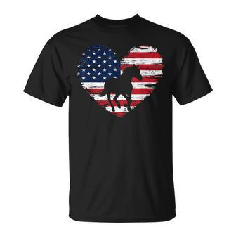 Horse American Flag Heart 4Th Of July Usa Patriotic Pride Unisex T-Shirt - Monsterry AU