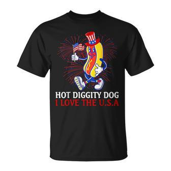 Hot Diggity Dog I Love The Usa 4Th Of July Hotdog American Usa Funny Gifts Unisex T-Shirt | Mazezy