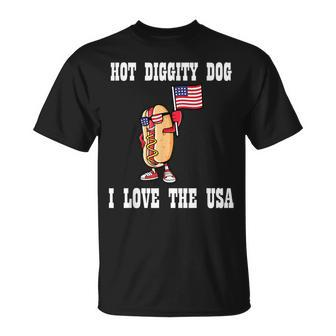 Hot Diggity Dog July 4Th Patriotic Bbq Picnic America Funny Patriotic Funny Gifts Unisex T-Shirt | Mazezy