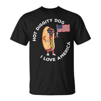 Hot Diggity Dog July 4Th Patriotic Bbq Picnic Usa Funny Patriotic Funny Gifts Unisex T-Shirt | Mazezy