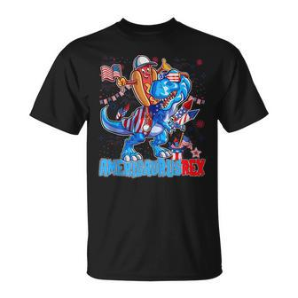 Hotdog T Rex Dinosaur 4Th Of July Amerisaurus Rex Funny Dinosaur Funny Gifts Unisex T-Shirt | Mazezy