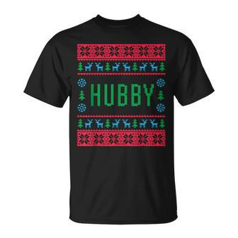 Hubby Ugly Christmas Sweater Matching Family Pajamas T-Shirt - Monsterry